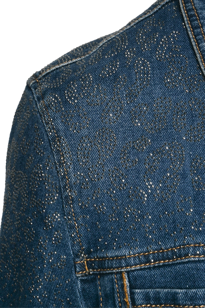 Marccain Size 2 Leopard Stud Embellished Denim Jacket