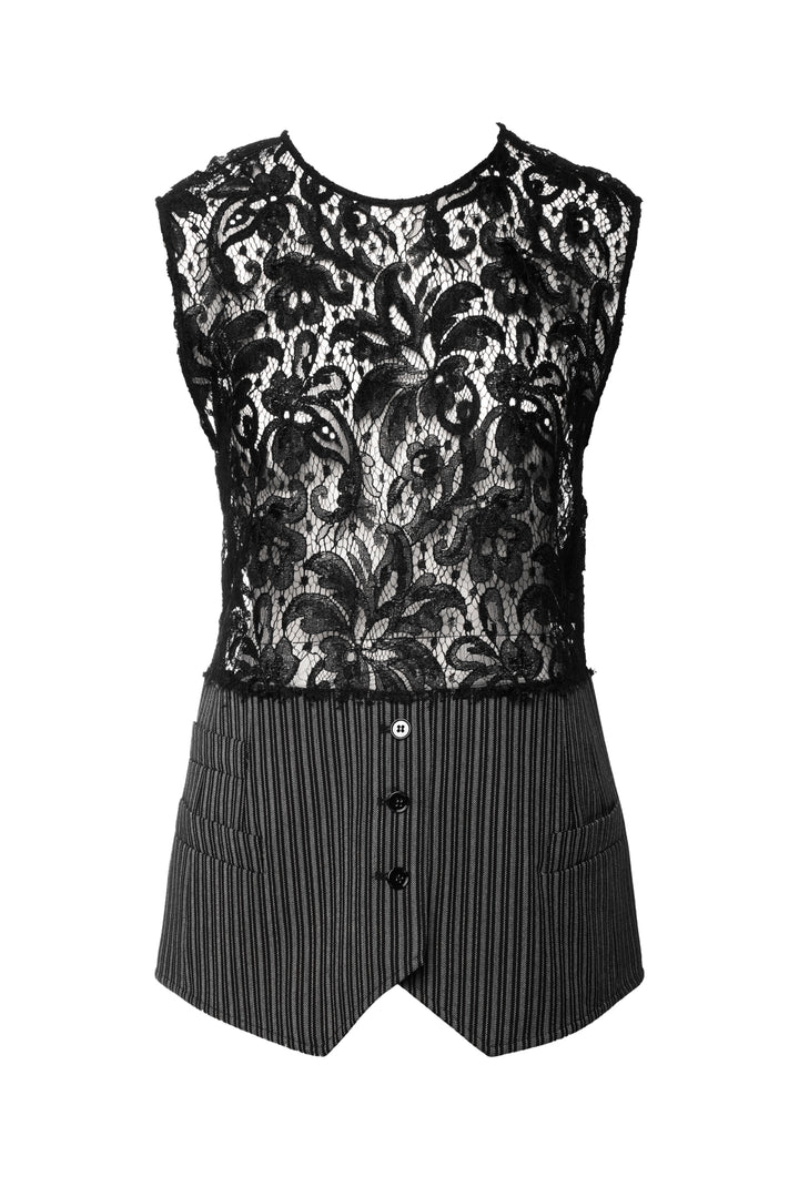 Dolce & Gabbana Size 6 Lace & Pinstripe Sleeveles Tops