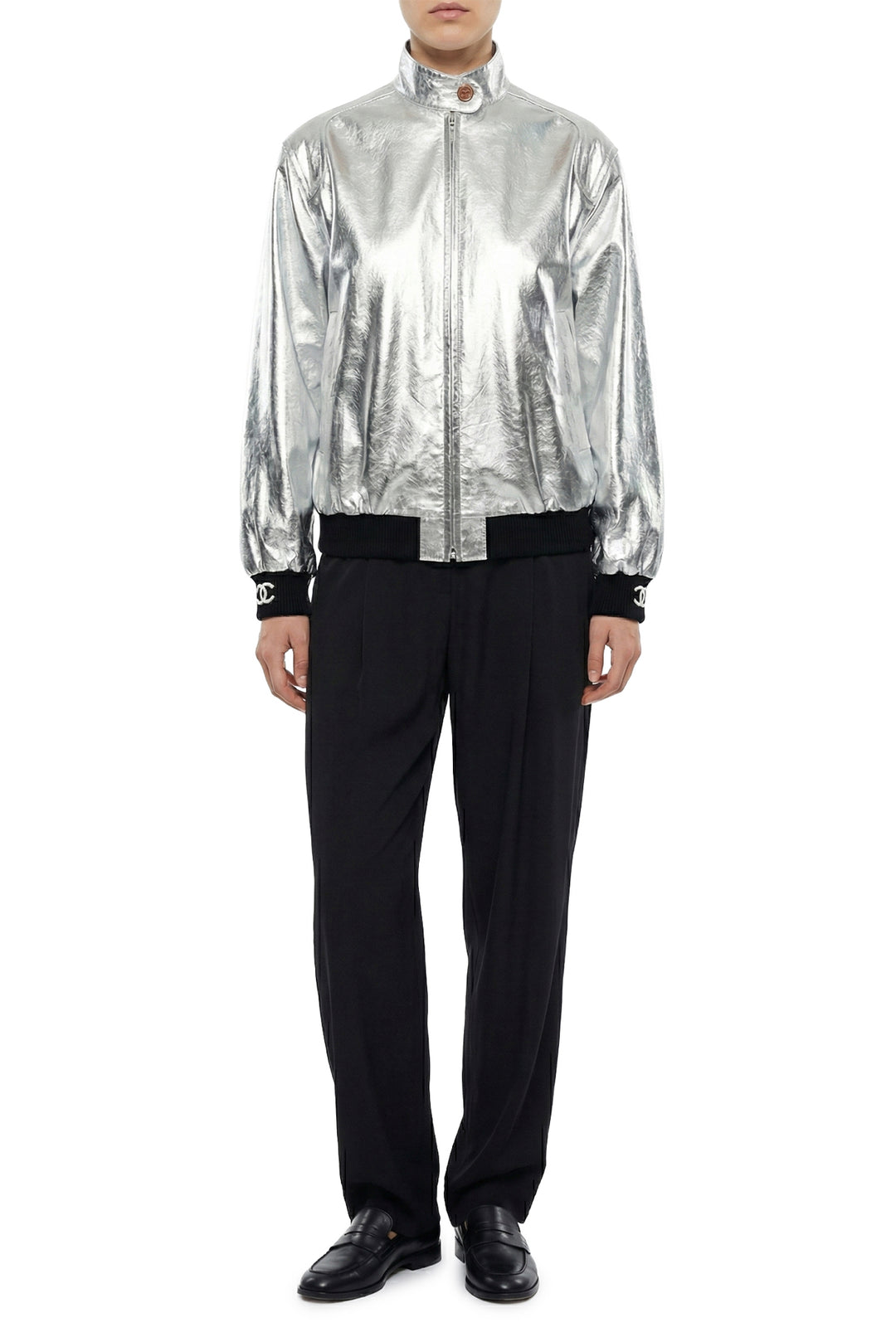 Chanel Size 34 2023 Metallic Calfskin Leather Bomber Jacket