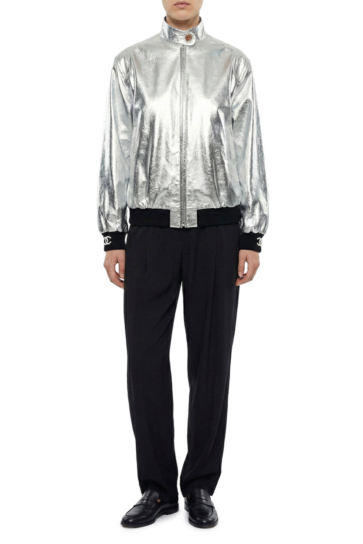 Chanel Size 34 2023 Metallic Calfskin Leather Bomber Jacket