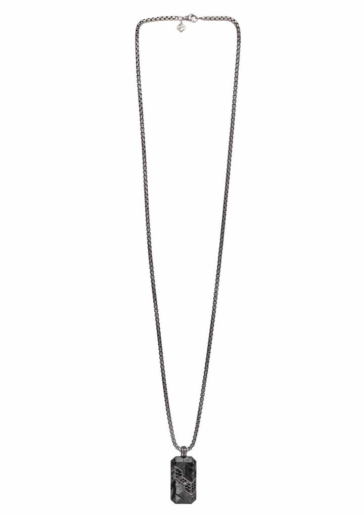 David Yurman .925 Sterling Silver Forged Carbon Chevron Tag Necklace