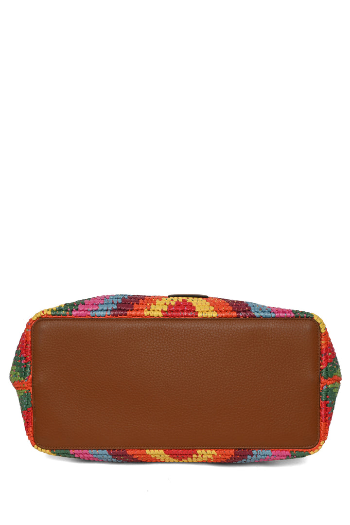 Valentino Roman Studded Chevron Raffia Rainbow Tote