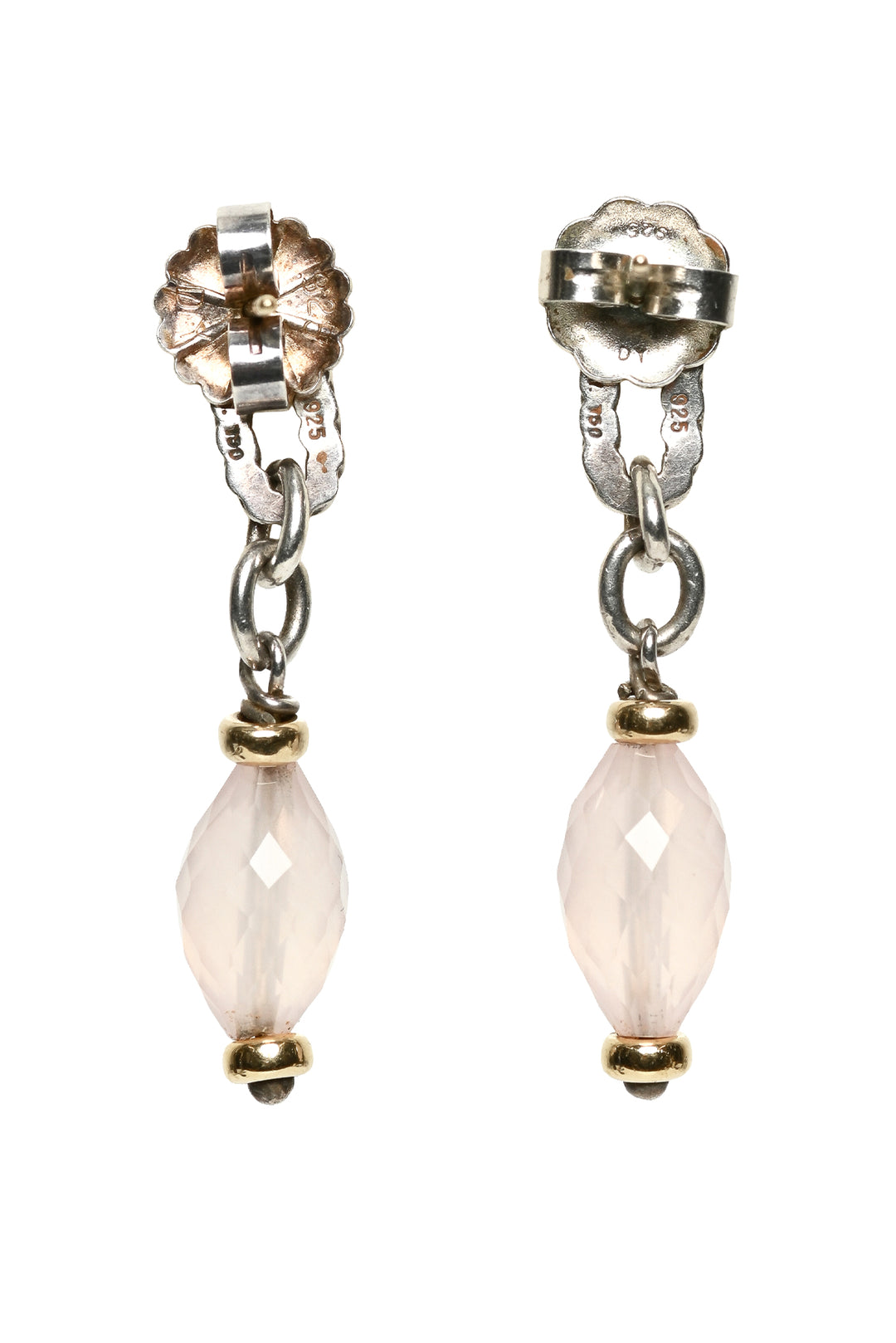 David Yurman Sterling Silver & 18K Yellow Gold Rose Quartz Figaro Drop Earrings
