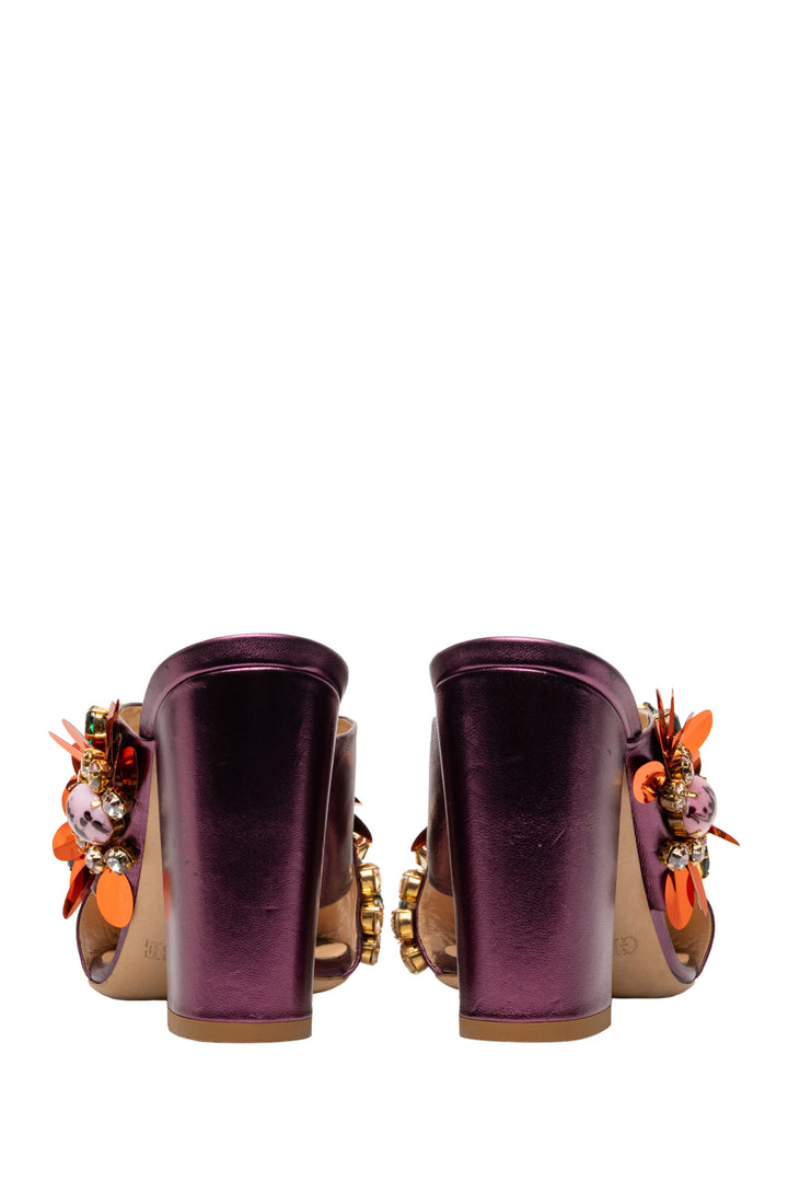 GEDEBE Size 38.5 Jewel Embellished Crossover Mule Sandals