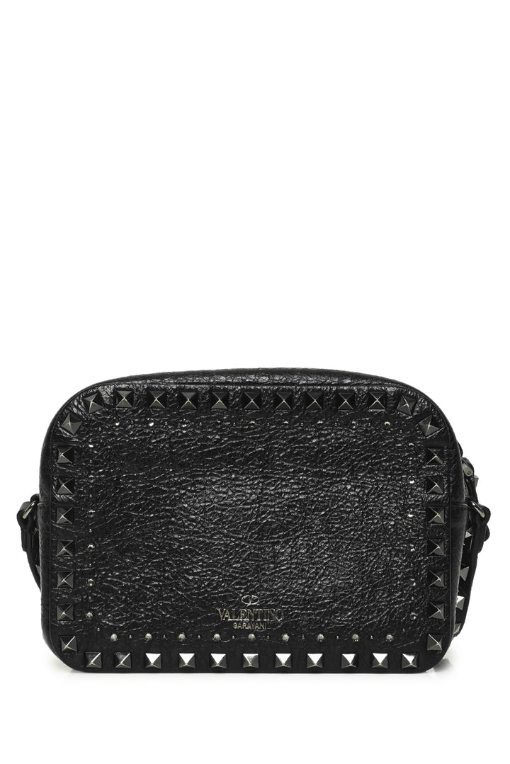 Valentino Crackled Leather Punk Heart Crystal Rockstud Camera Bag Crossbody