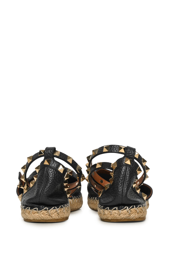 Valentino Size 38 Rockstud Ankle Wrap Flat Espadrille Sandals