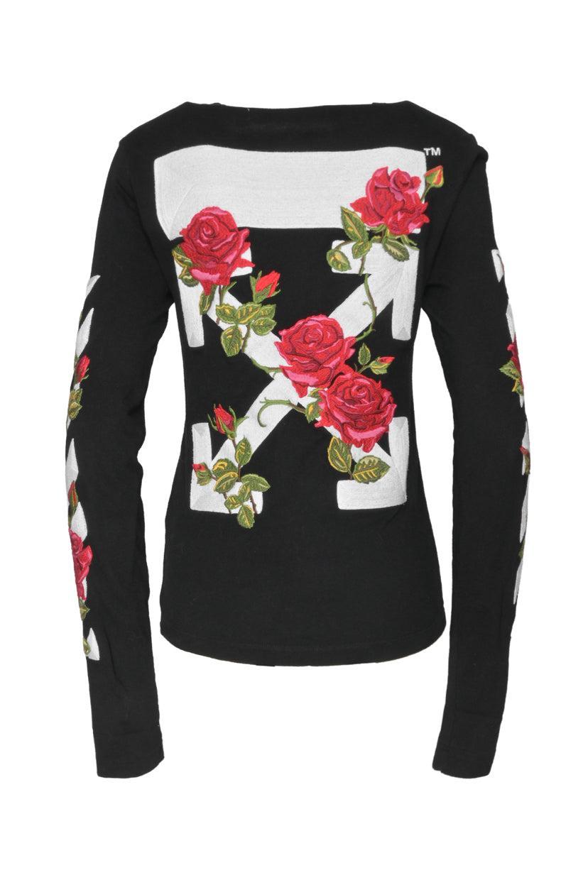Off White Size XXS Rose Diagonal Embroidered Long Sleeve T-Shirt