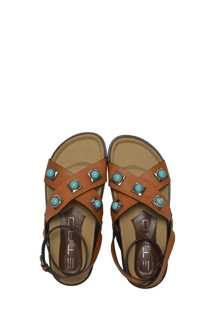 Etro Size 40 Crown Me Leather Sandals