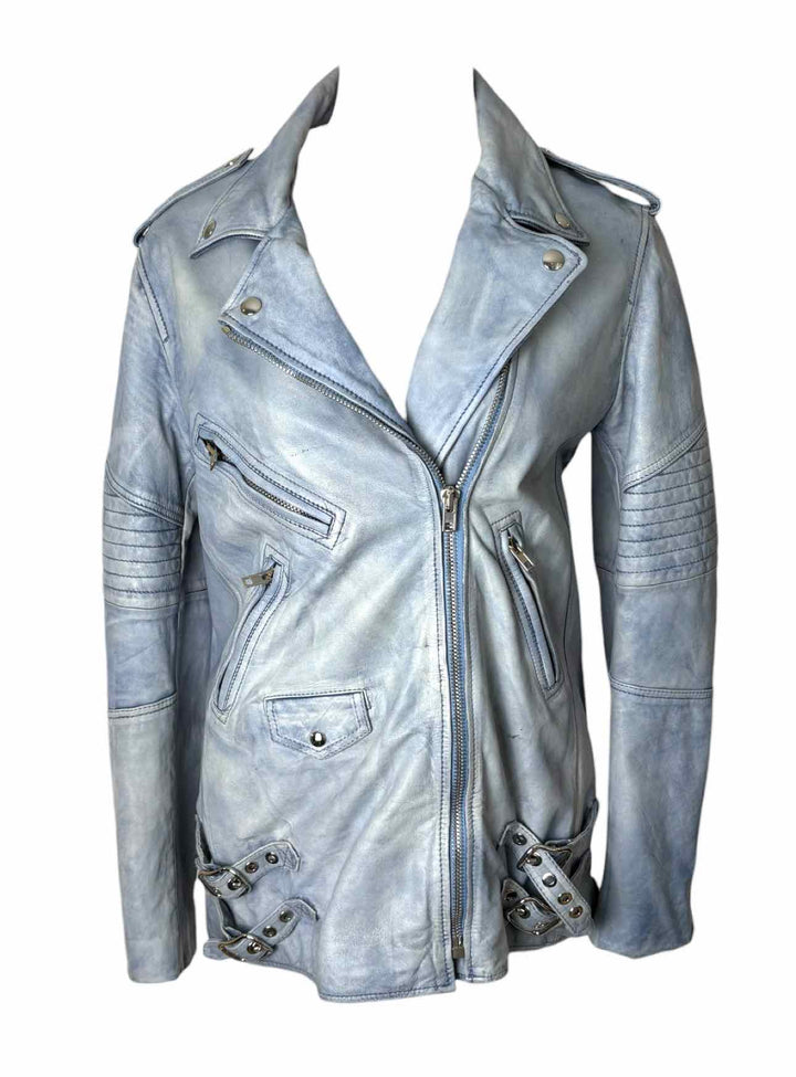 Alexander Wang Size 4 Blue Distressed Leather Moto Jacket