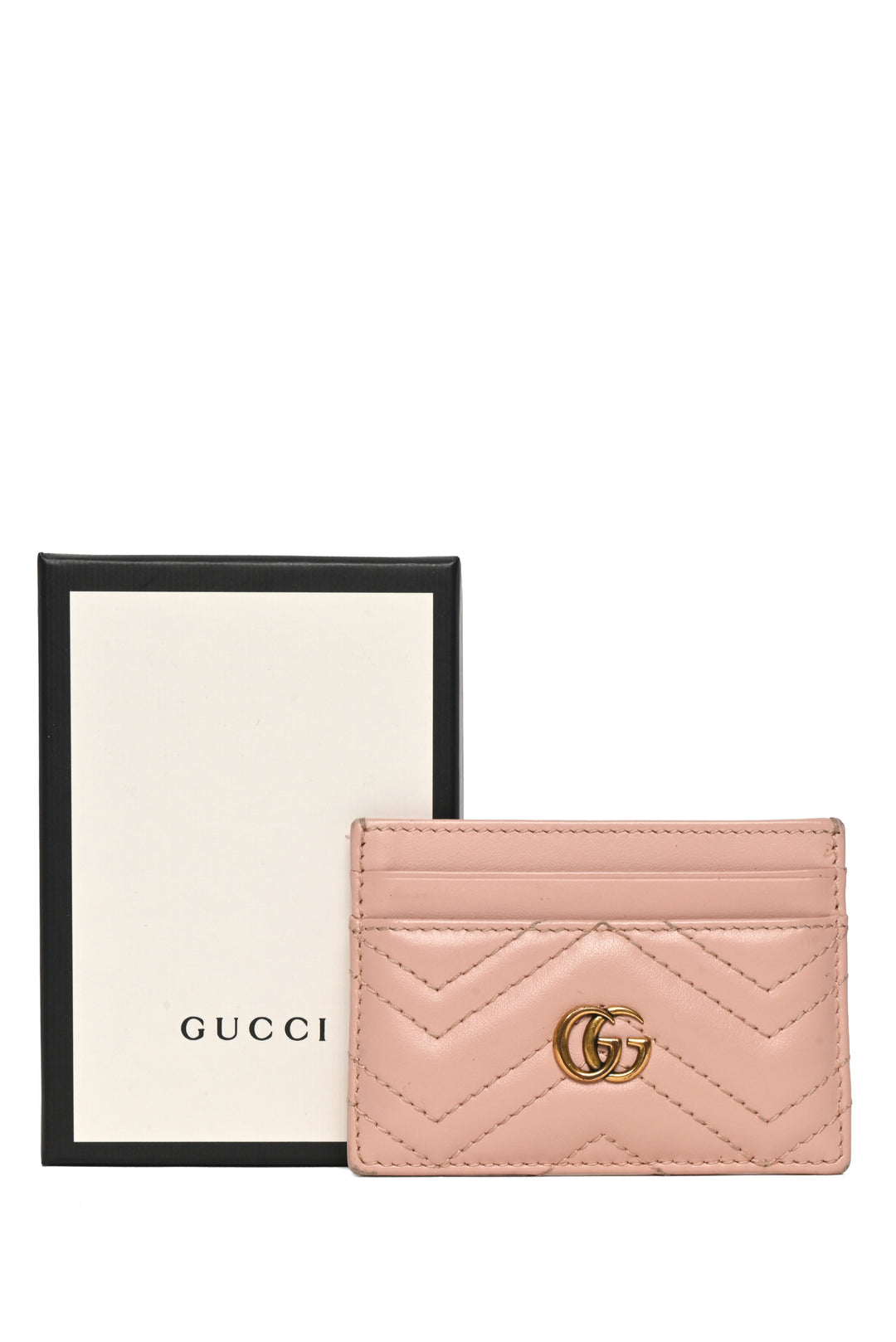 Gucci Chevron Quilted Leather GG Marmont Card Holder Wallet