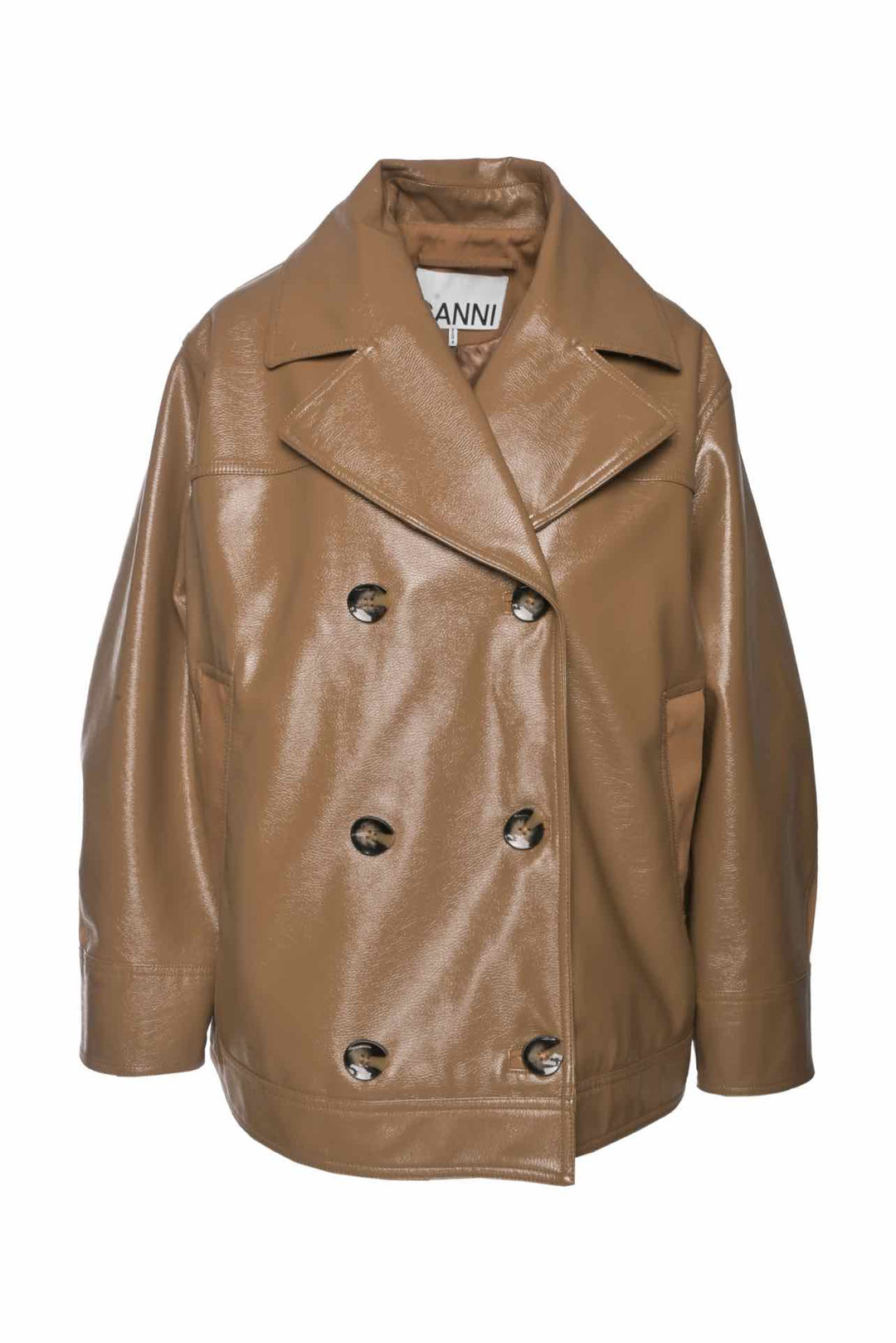 Ganni Size 34 Double Breasted Patent Faux Leather Jacket