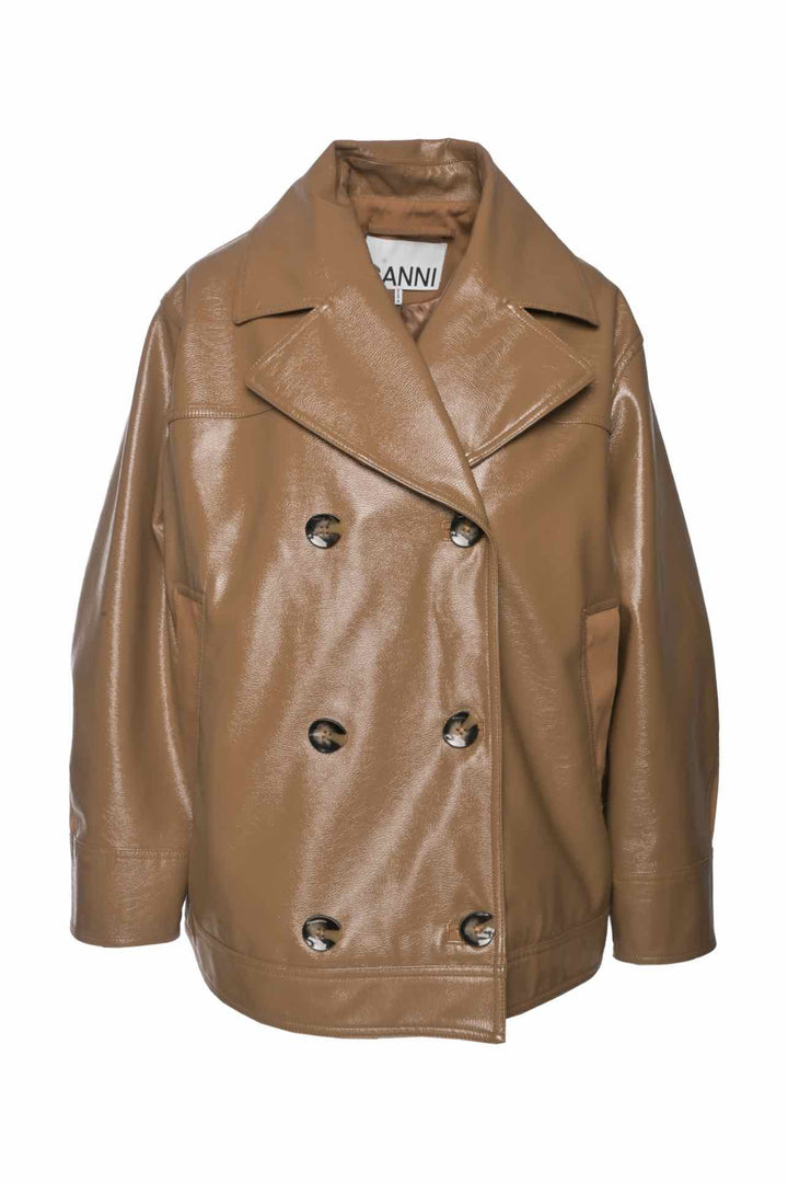 Ganni Size 34 Double Breasted Patent Faux Leather Jacket