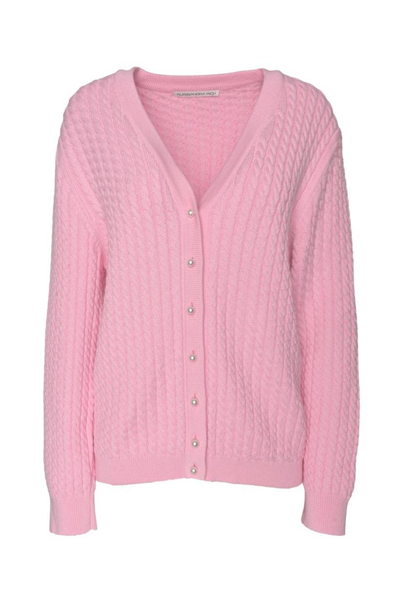 Alessandra Rich Size 46 Cableknit Cotton Cardigan