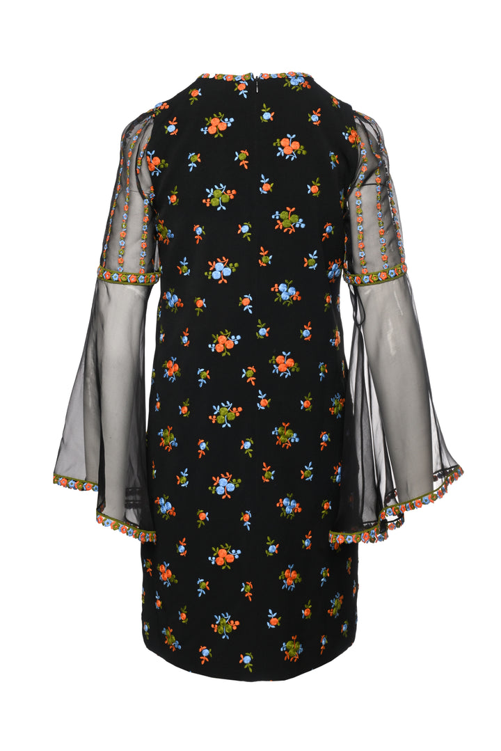 Andrew Gn Size 38 Embroidered Floral Long Sleeve Dress