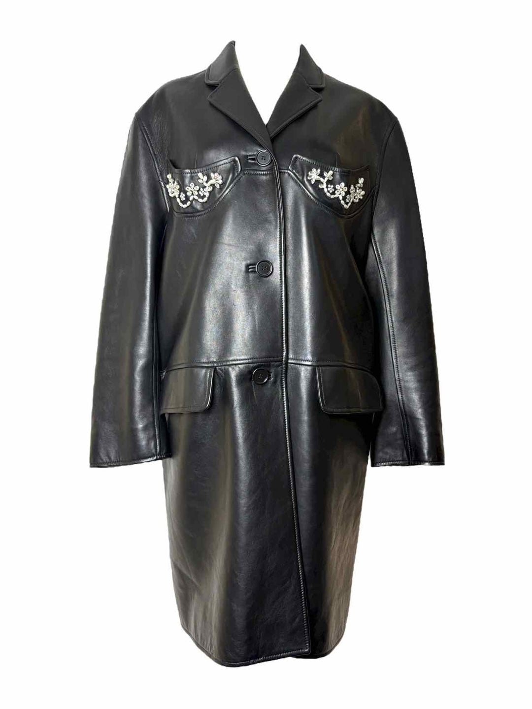 Simone Rocha Size M Crystal & Faux Pearl Embellished Lamb Leather Coat