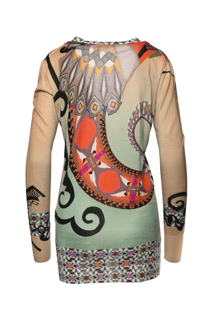 Etro Size 44 Printed Silk Knit Cardigan