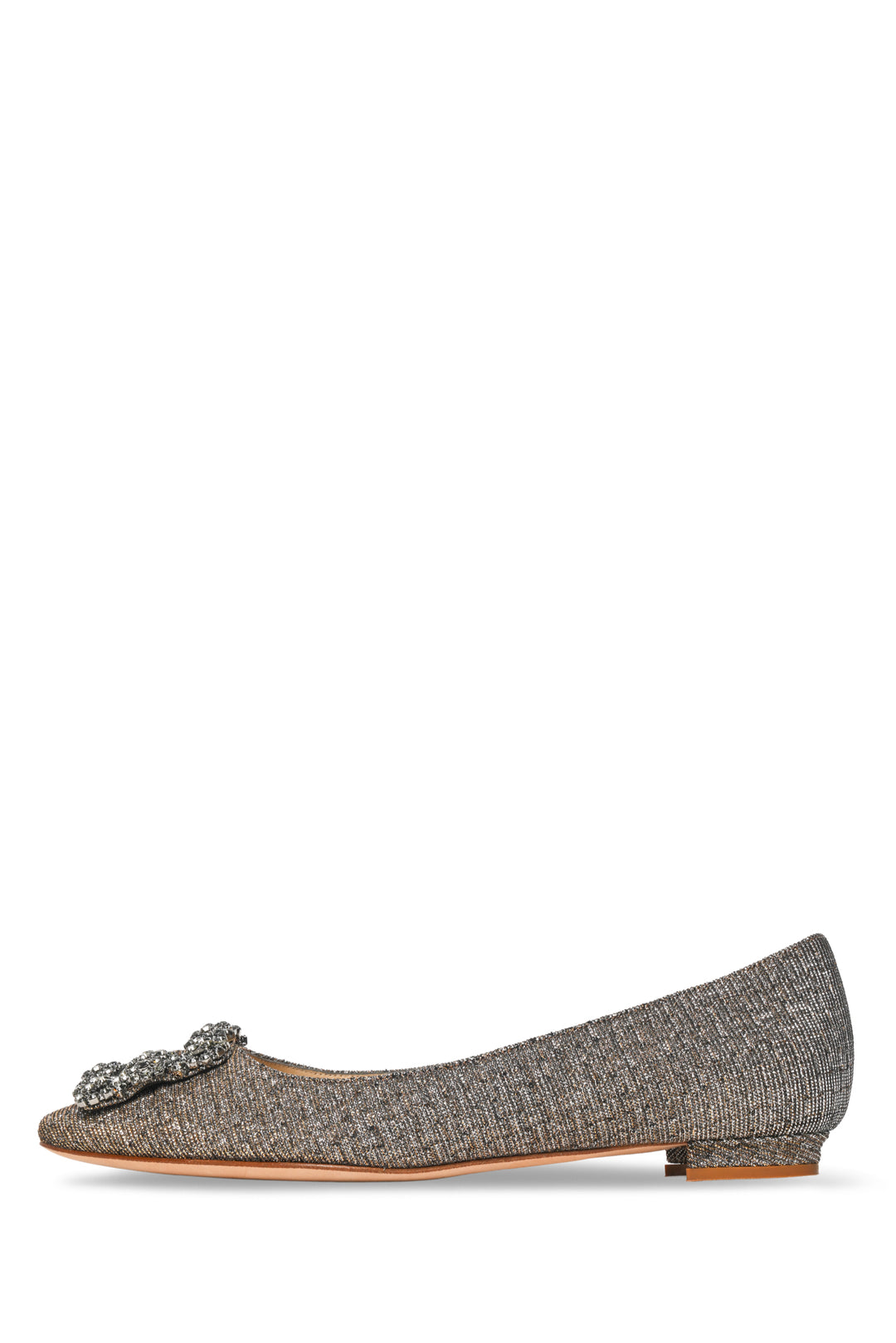 Manolo Blahnik Size 34.5 Hangisiflat Glitter Fabric Jewel Buckle Flats