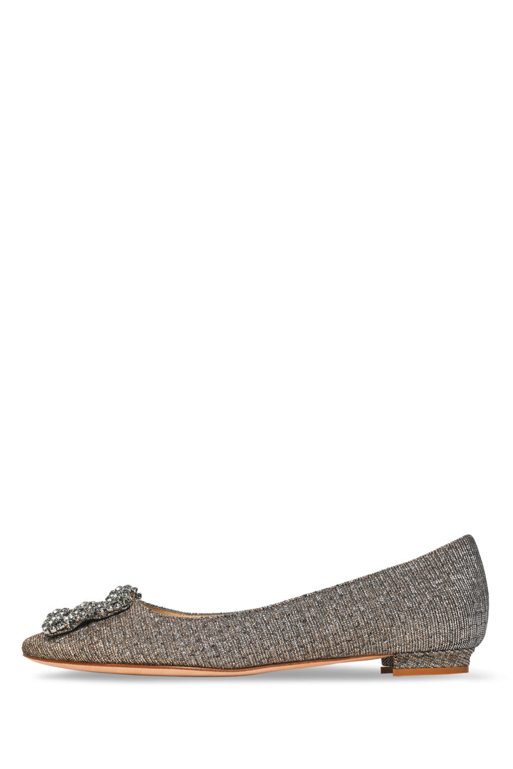 Manolo Blahnik Size 34.5 Hangisiflat Glitter Fabric Jewel Buckle Flats