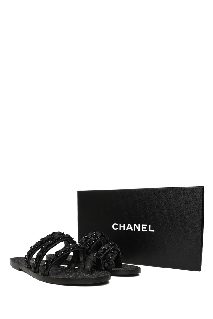 Chanel Size 37 Glitter Braided Chain Sandals