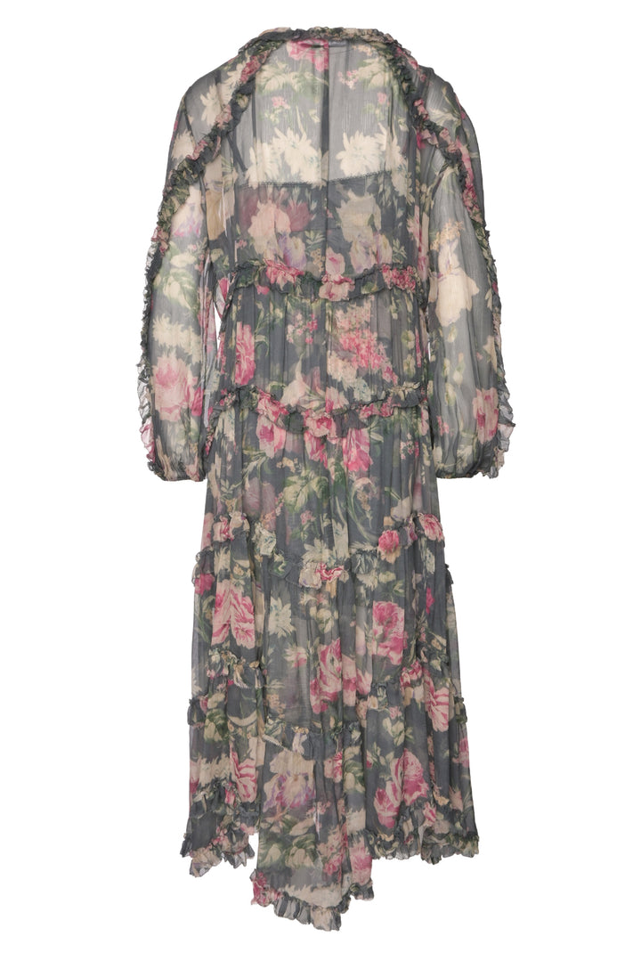 Zimmermann Size 1 Iris Floral Print Silk Ruffle Resort Midi Dress