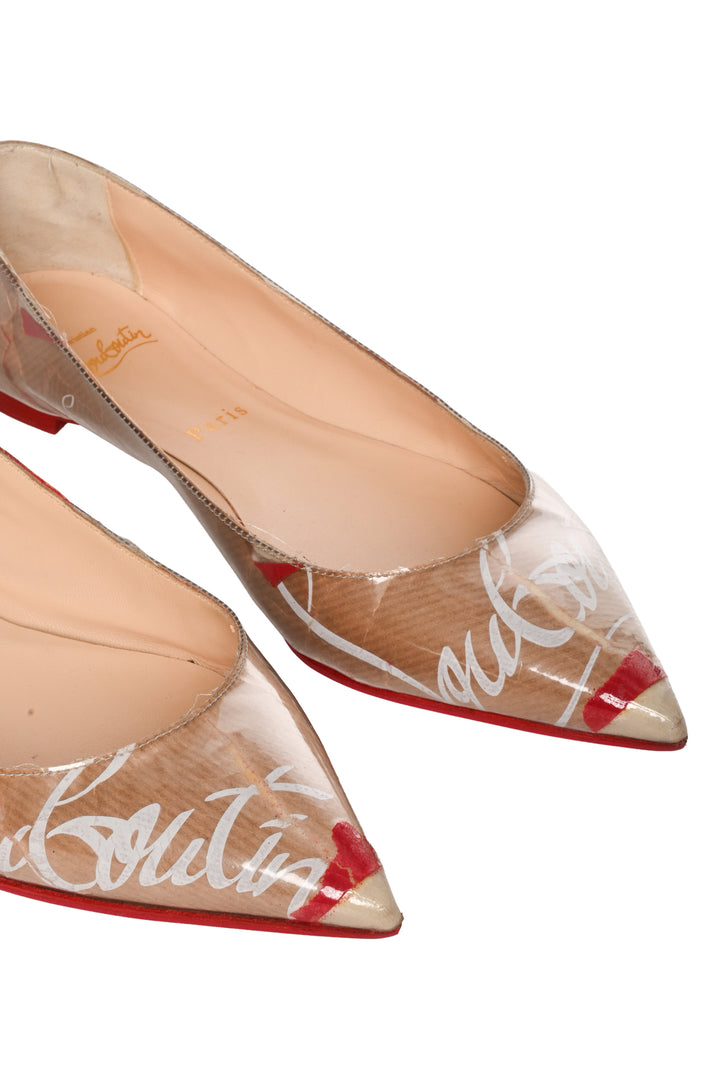 Christian Louboutin Size 38.5 Loubi Kraft Ballalla PVC  Flats
