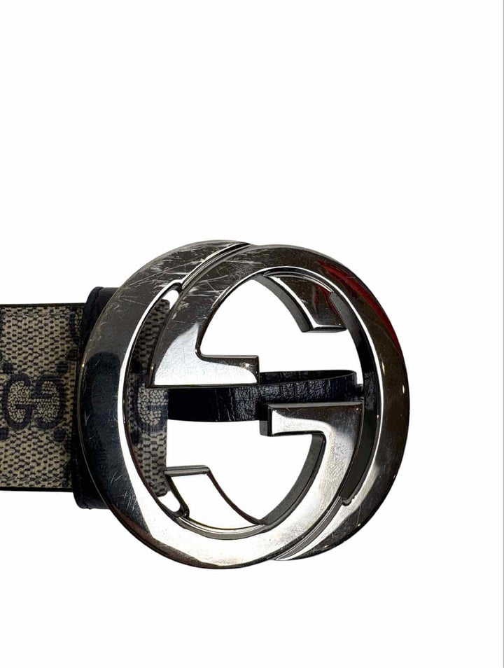 Gucci Size 32 Monogram Coated Canvas  Leather Belt