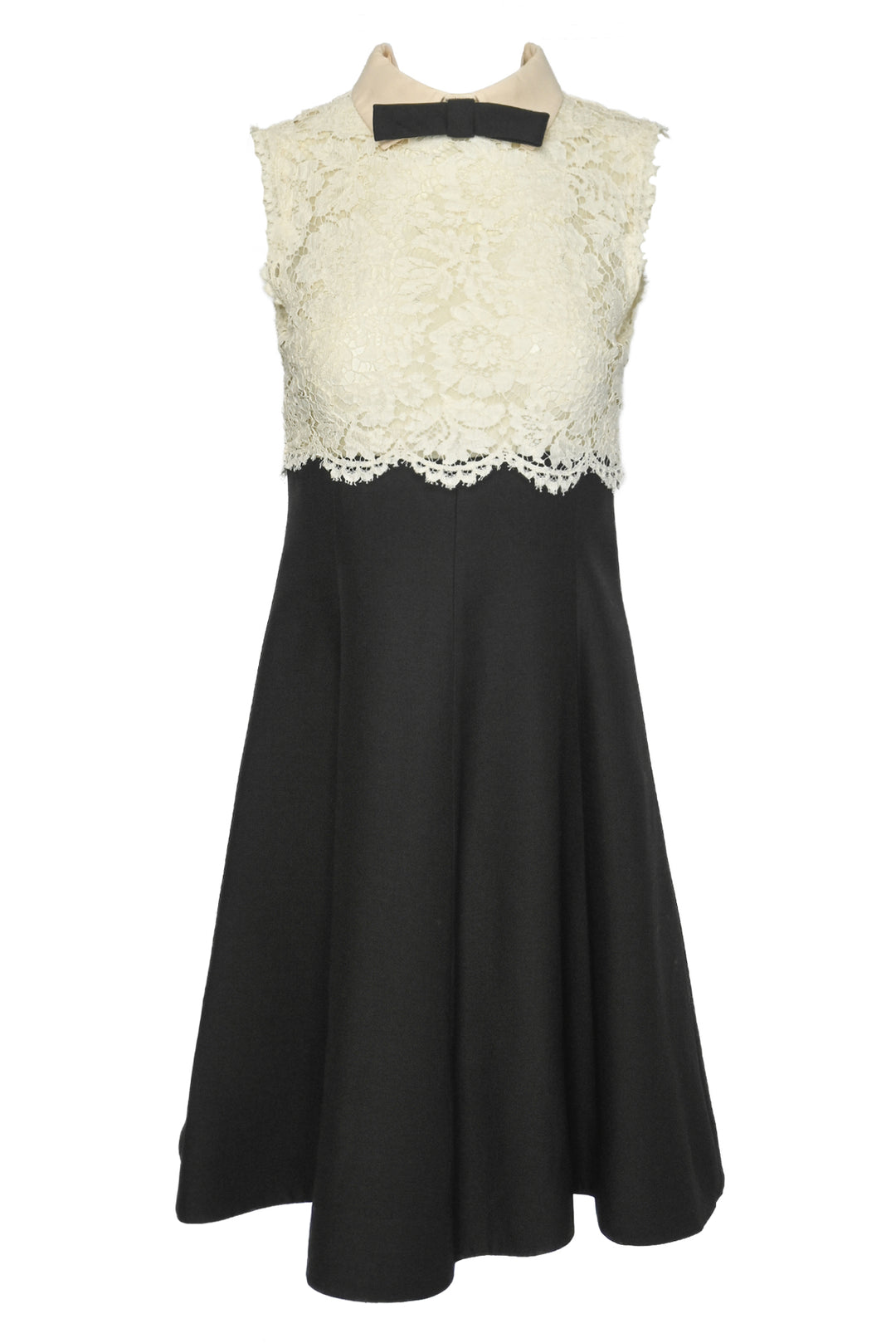 Valentino Size 4 Sleeveless Bow & Lace Wool Knee-Length Dress