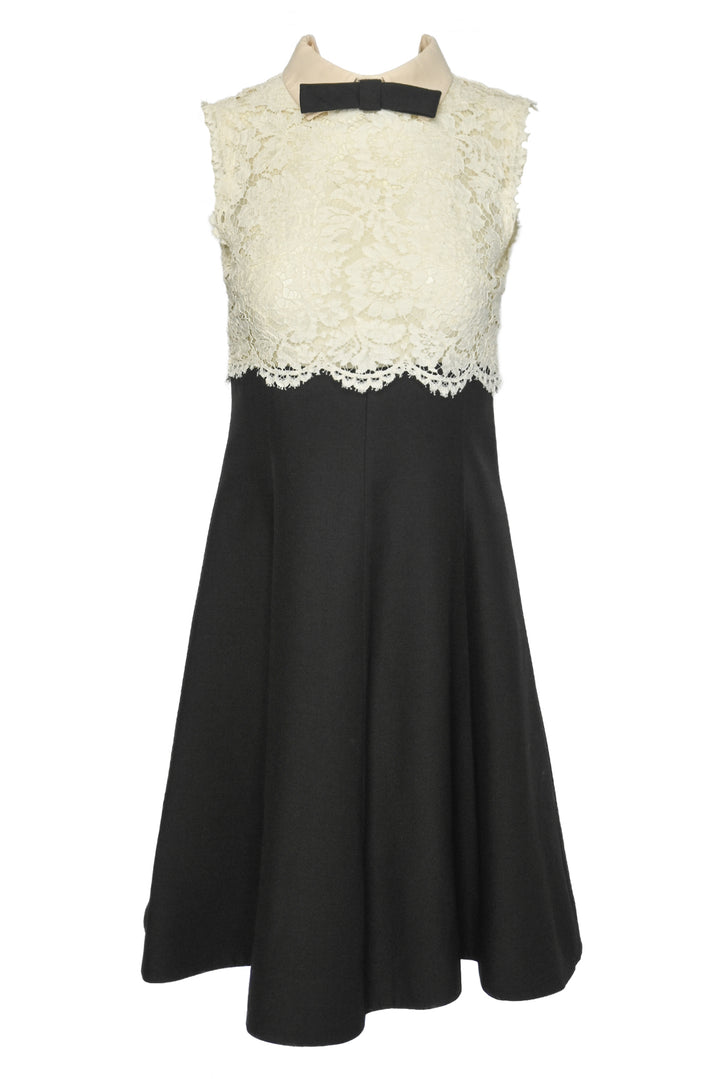 Valentino Size 4 Sleeveless Bow & Lace Wool Knee-Length Dress