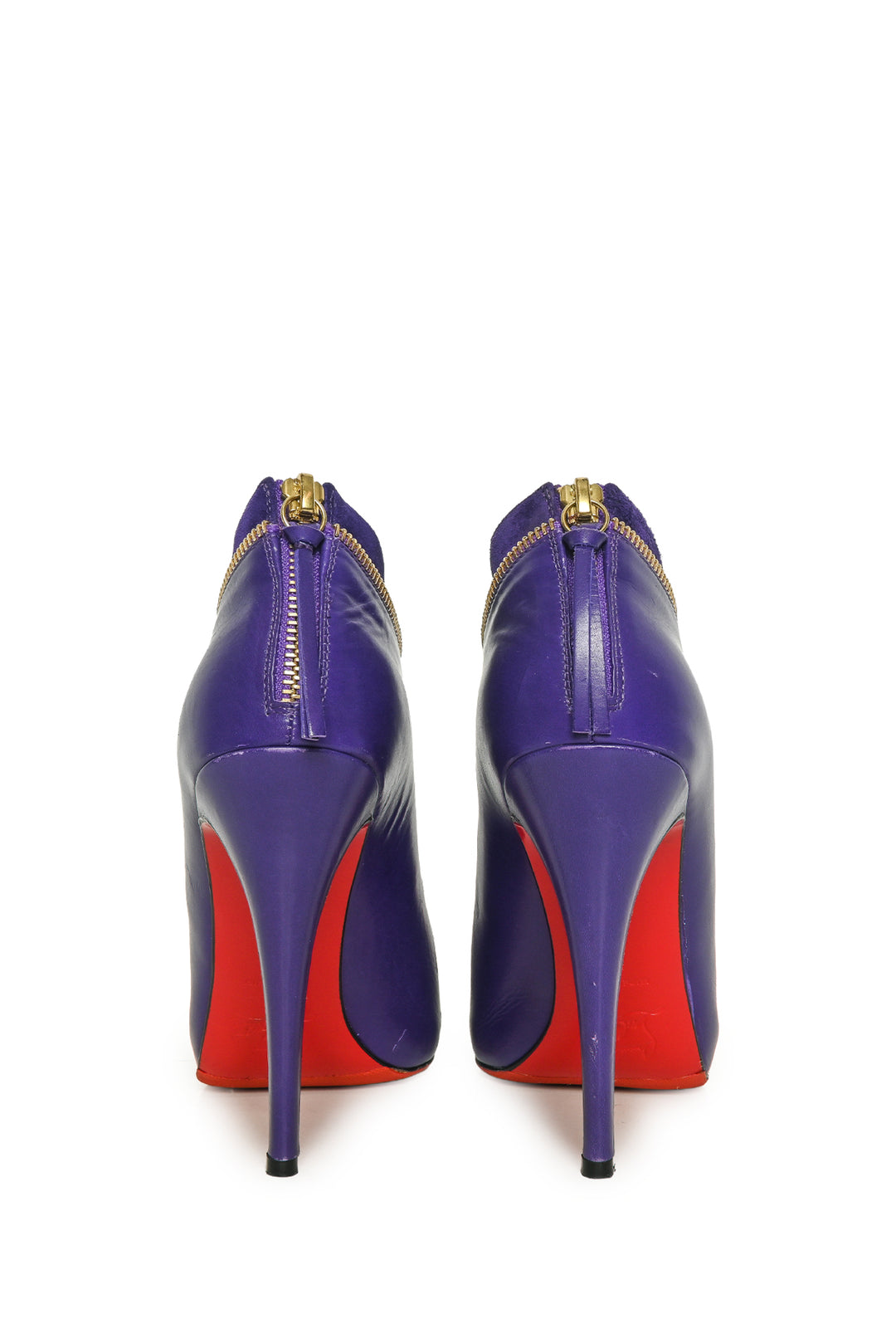 Christian Louboutin Size 38 Leather & Suede Col Zippe Peep Toe Ankle Boots