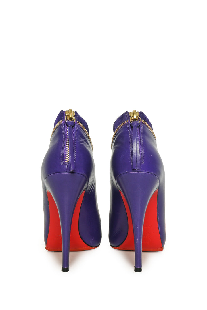 Christian Louboutin Size 38 Leather & Suede Col Zippe Peep Toe Ankle Boots