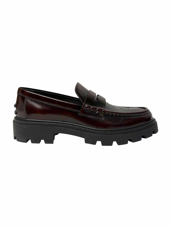Tod's Gomma Pesante Wine Patent Penny Size 40 Loafers
