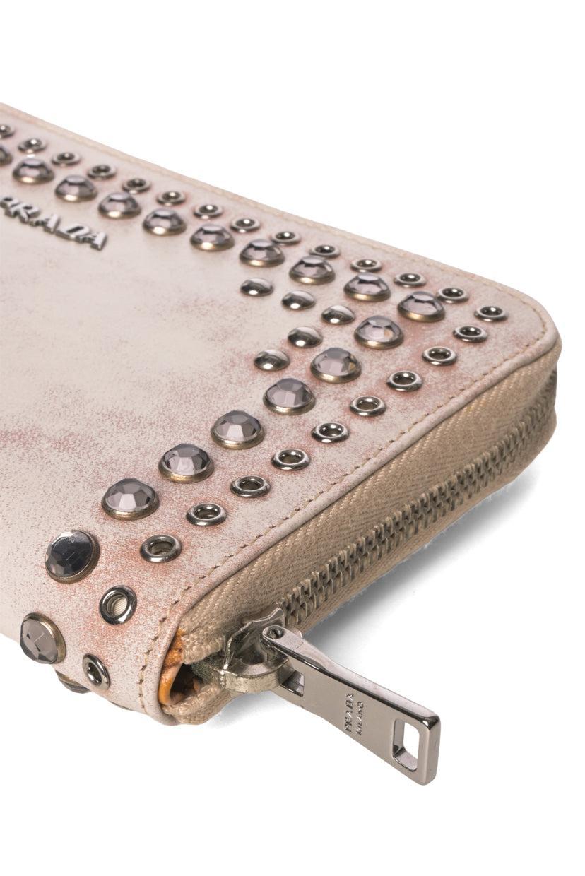 Prada Crystal Studded Zip Around Wallet