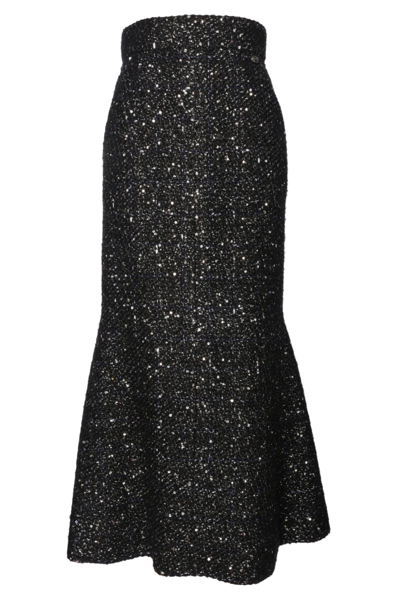 Chanel Size 36 Tweed Sequin Embellished Maxi Skirt