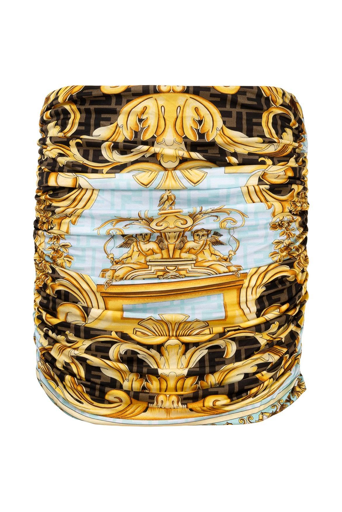 Fendi x Versace Size 42 Fendace Baroque Ruched Mini Skirt - Luxury