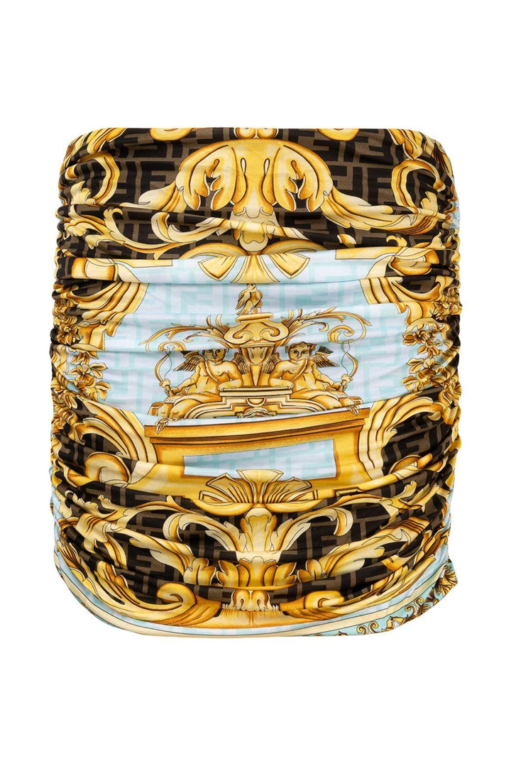 Fendi x Versace Size 42 Fendace Baroque Ruched Mini Skirt