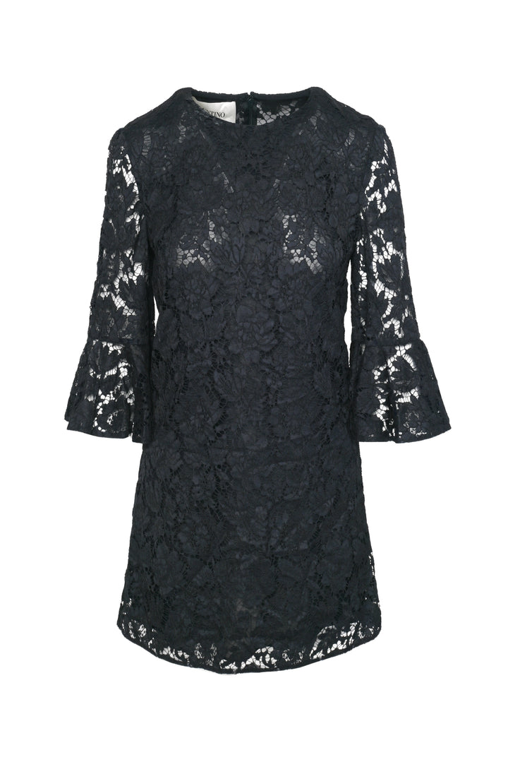 Valentino Size 4 Lace Flutter Sleeve Shift Dress