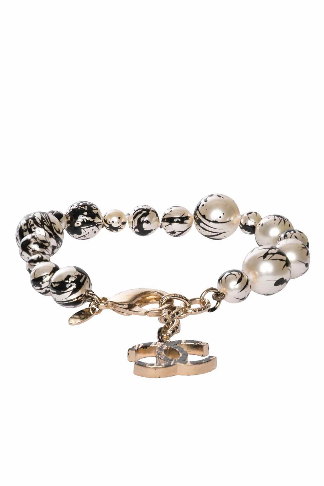 Chanel 2013 Paint Splatter Faux Pearl Beaded CC Charm Bracelet
