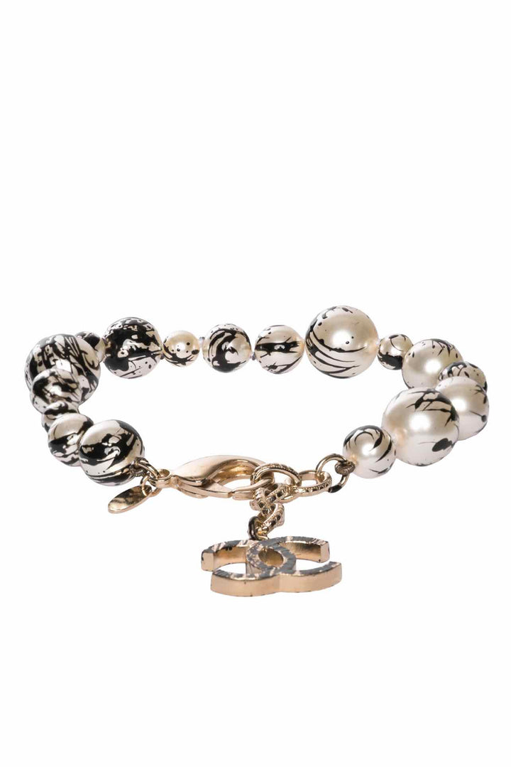 Chanel 2013 Paint Splatter Faux Pearl Beaded CC Charm Bracelet
