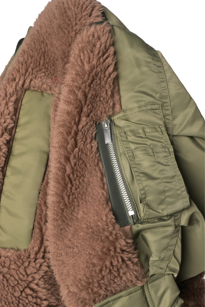 Sacai Size 2 Faux Shearling & Nylon Twill Bomber Coat