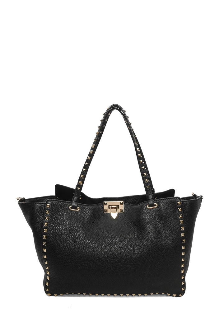 Valentino Rockstud Grained Calfskin Pebbled Leather Tote