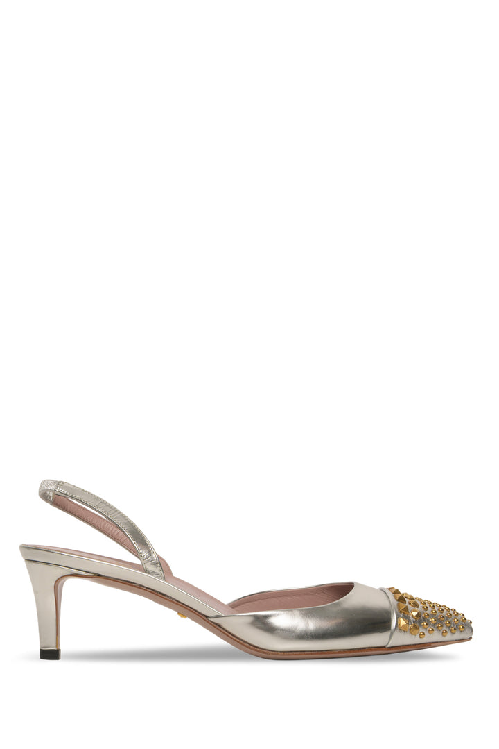 Gucci Size 37.5 Patent Leather Coline Studded Slingback Pumps
