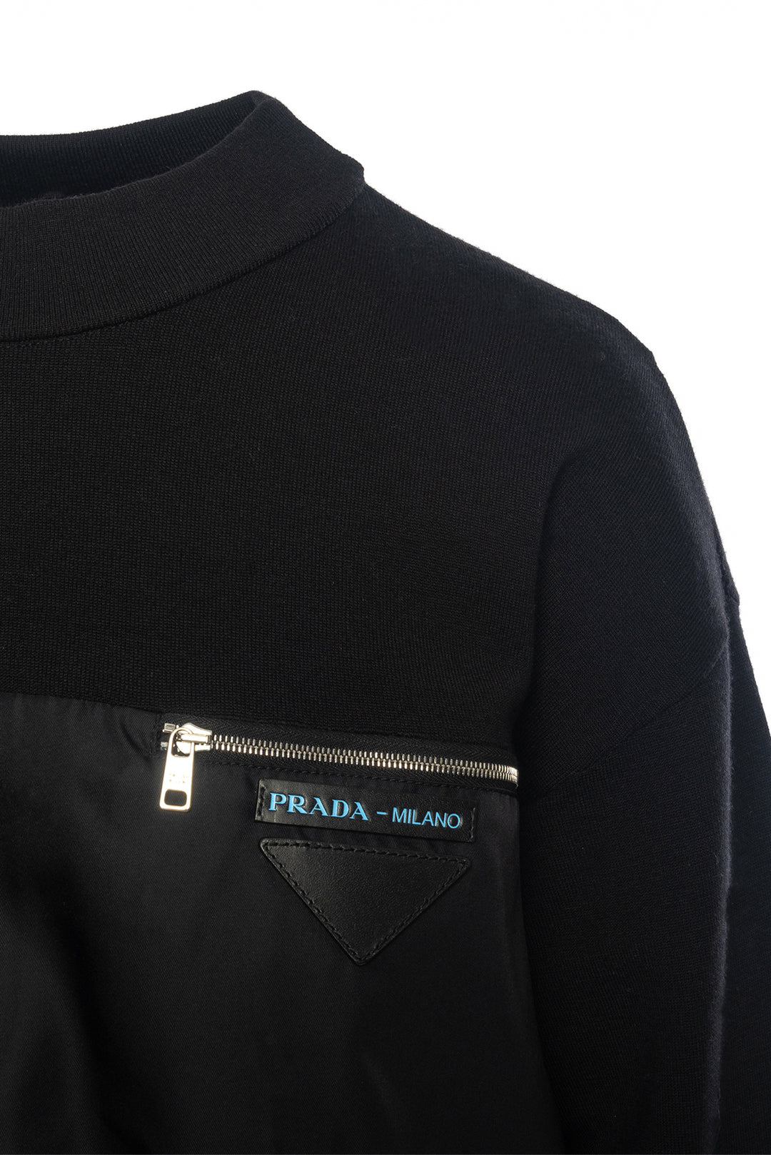 Prada Size 42 2018 Knit & Nylon Logo Patch Sweater