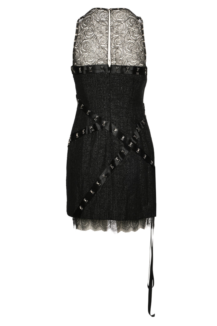 Chanel Size 40 2003 Snap Collection Lace & Wool Sleeveless Dress