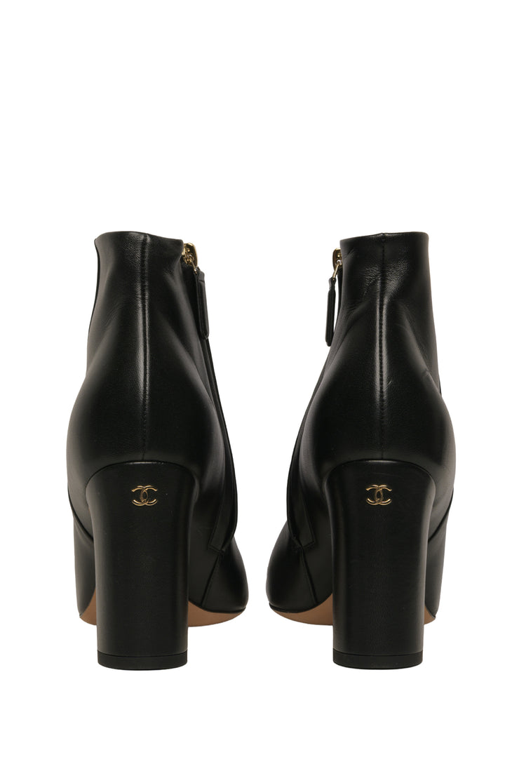 Chanel Size 37.5 Lambskin Open Tote Ankle Boots