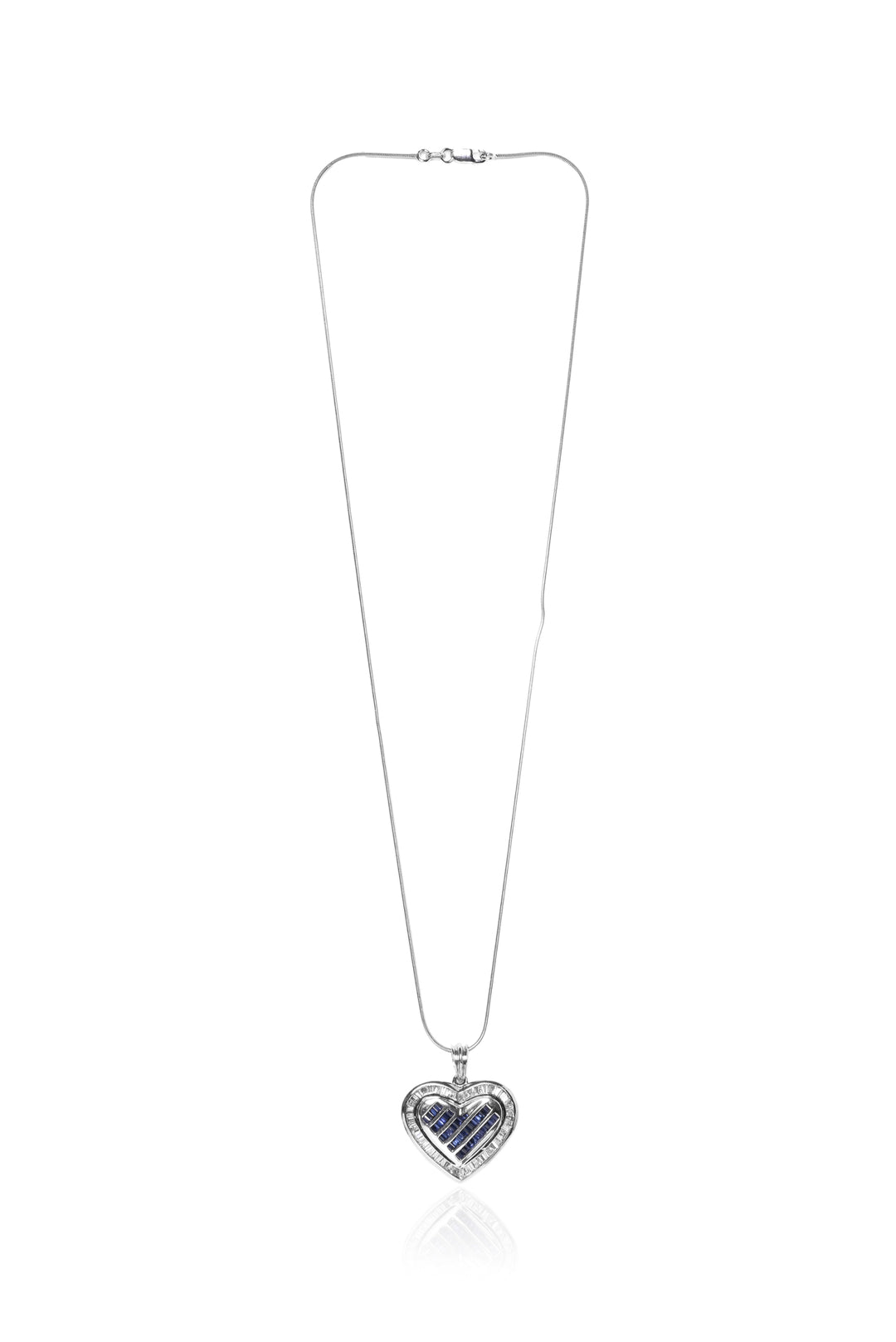 14K White Gold Necklace with Sapphire and Diamond Heart Pendant