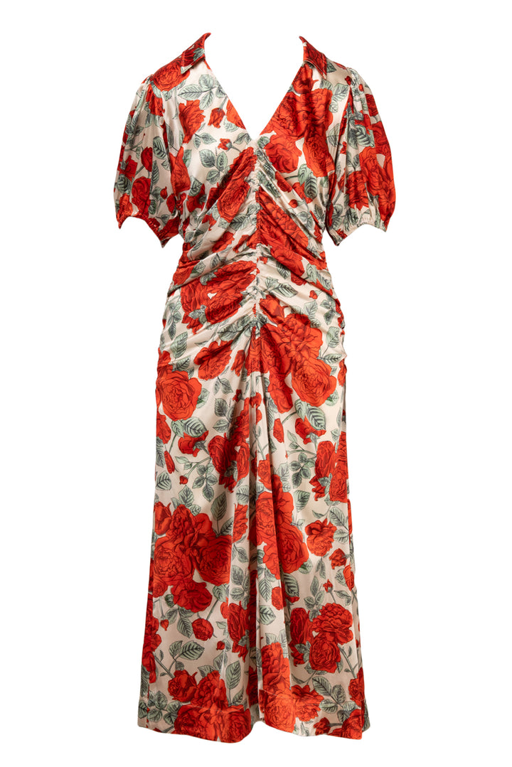 Ganni Size 38 Silk Rose Print Dress