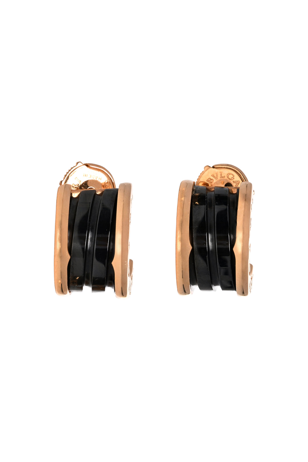 Bvlgari 2013 18K Rose Gold & Black Ceramic B.zero1 Earrings