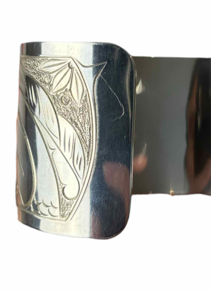 Silver Carved Indigenous Bracelet