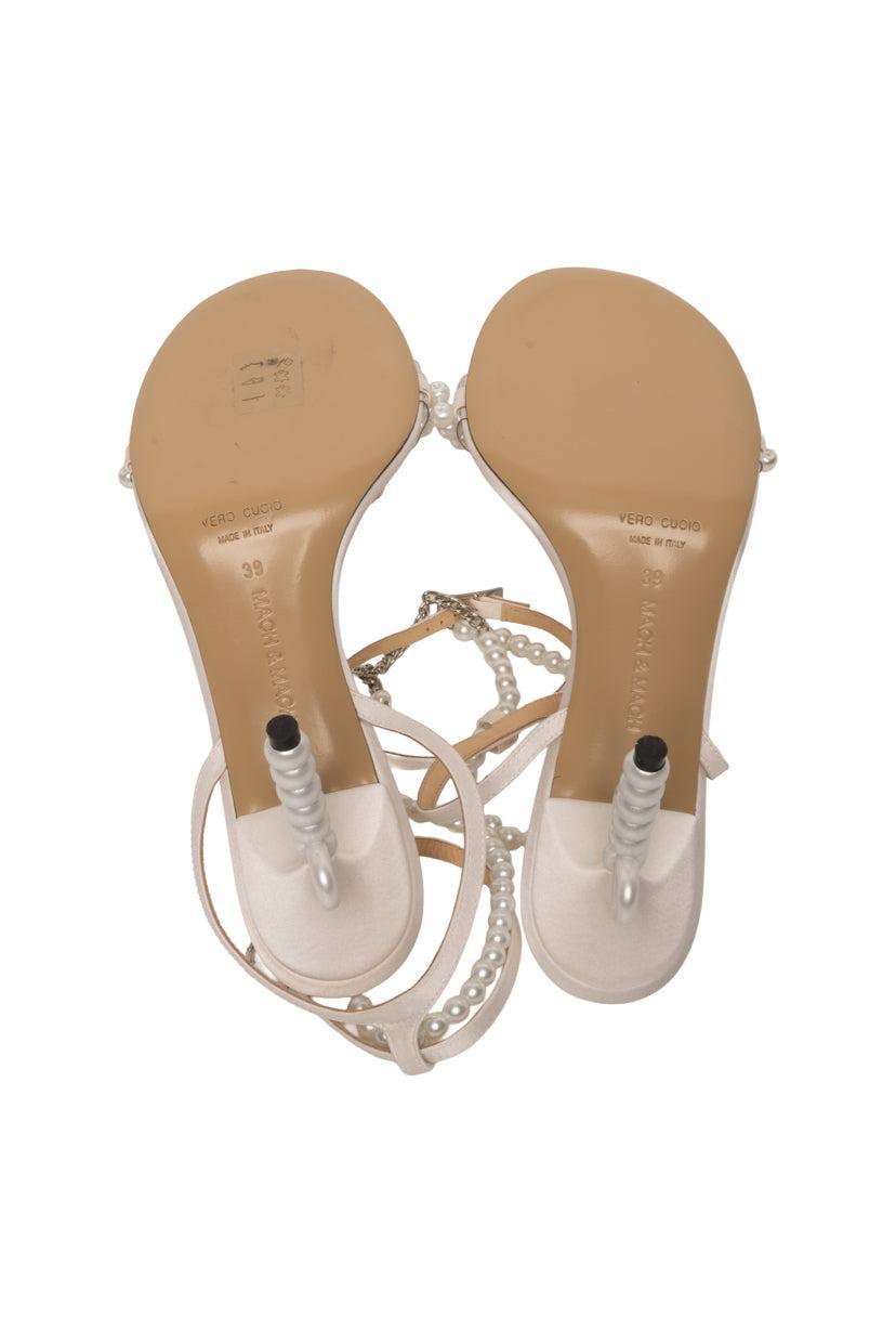 Mach & Mach Size 39 Pearl Bow Satin Sandals