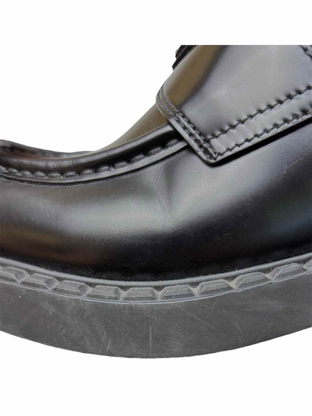 Prada Size 38 Brushed Leather Logo Loafers